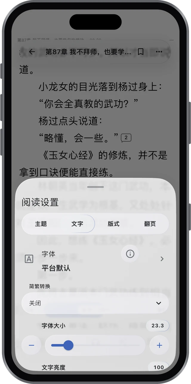 开元阅读在 iPhone 上的阅读界面